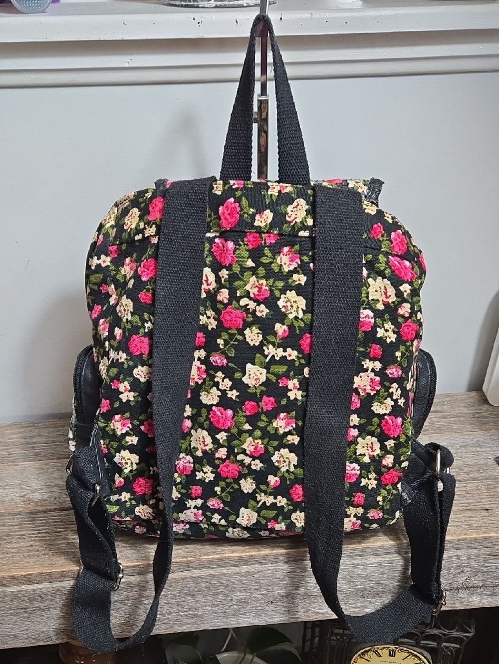 Candies Y2K Floral Sequin Backpack - Black with Pink & Cream Flowers Large - Picture 5 of 10